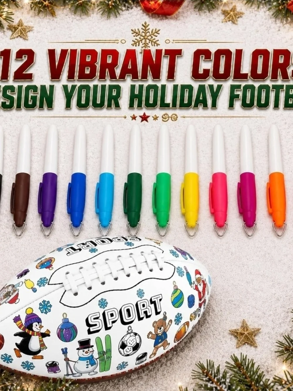 Sporto White Kids Holiday Sports Coloring Football with Markers